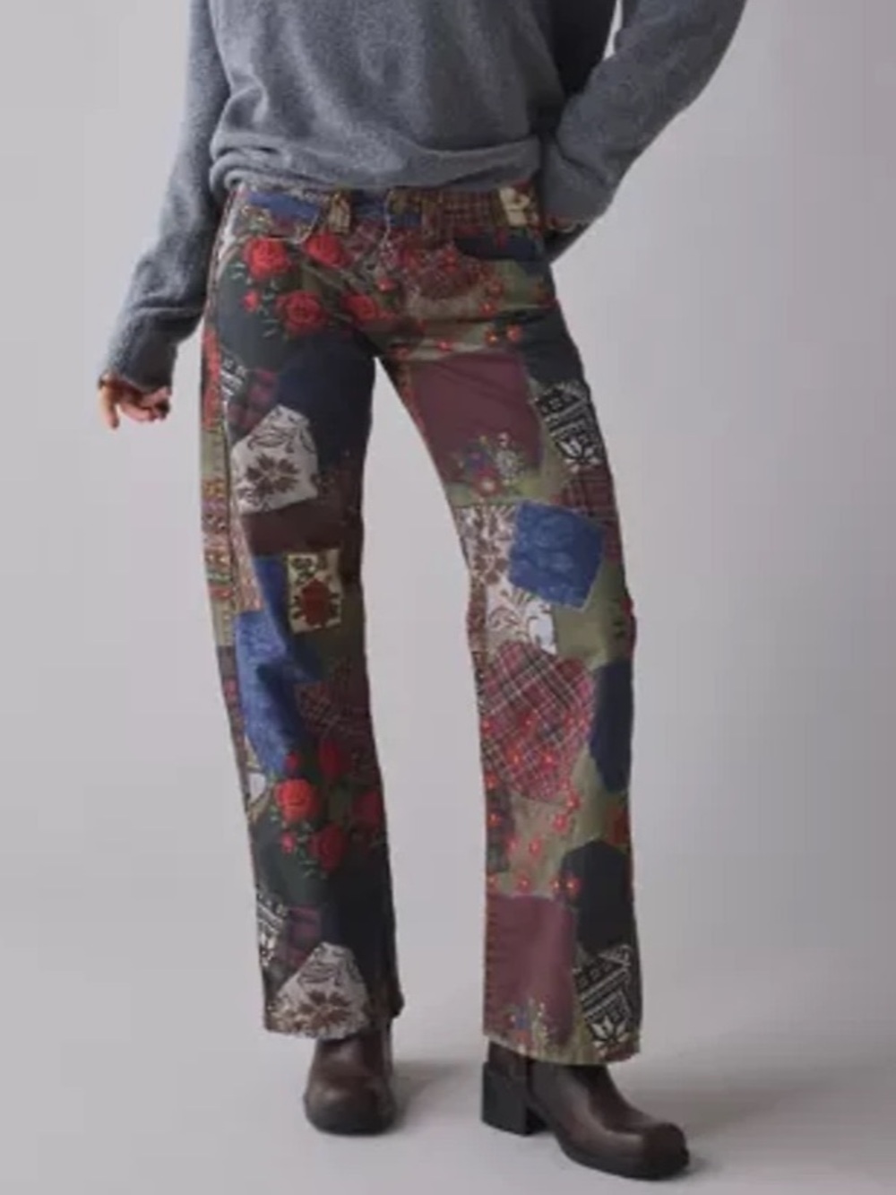 BDG Patchwork Canvas Pants - Multicolor Floral & Plaid size 26